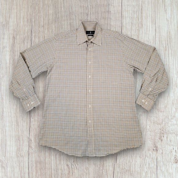 T Harris London Men's Long Sleeve Shirt Size L Large Gentleman's Fit Check Cream - Picture 1 of 10